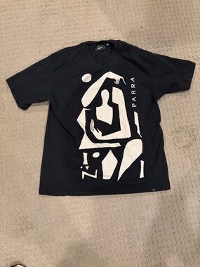 Parra Black Graphic Tee with White Abstract Print Size M